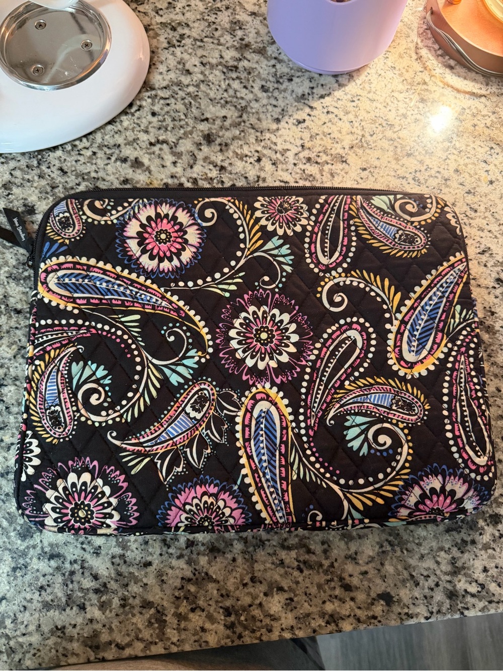 Vera Bradley Quilted Paisley Laptop Sleeve - Black with Multicolor Floral Print